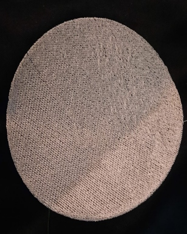 Embroidery sample with conductive yarn to harvest energy 