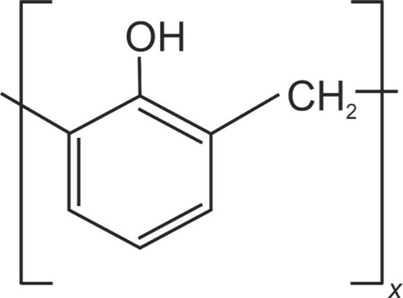Schematic polymer structure of phenol-formaldehyde resin