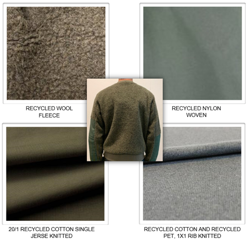 Sample garment and its recycled fabrics.